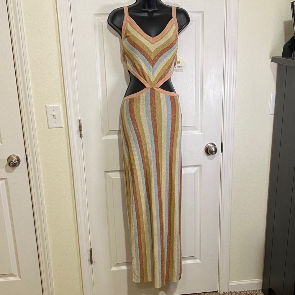 NWT Altar’d State Bodycon Shimmer Maxi Dress with Cutout Large